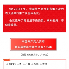   中国共产党六安市第五届委员会委员、候补委员和市纪委委员当选人名单！